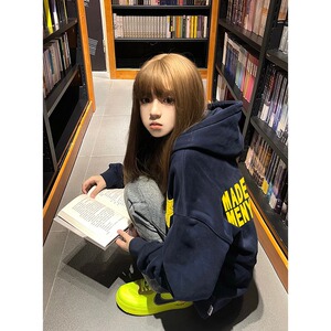 美式连帽oversize加绒加厚卫衣女秋冬2023新款爆款chic慵懒风外套