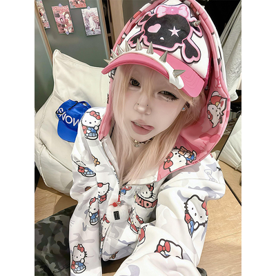 国潮凯蒂猫kitty迷彩满印卫衣女