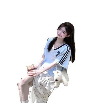 美式辣妹蕾丝花边短袖球衣t恤女