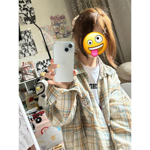 美式复古格子外套长袖衬衫女夏季