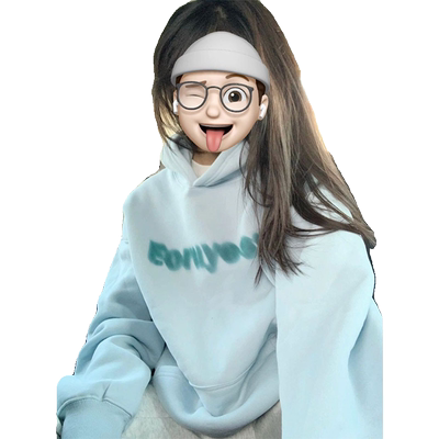 蓝色加绒连帽卫衣女秋冬2023新款