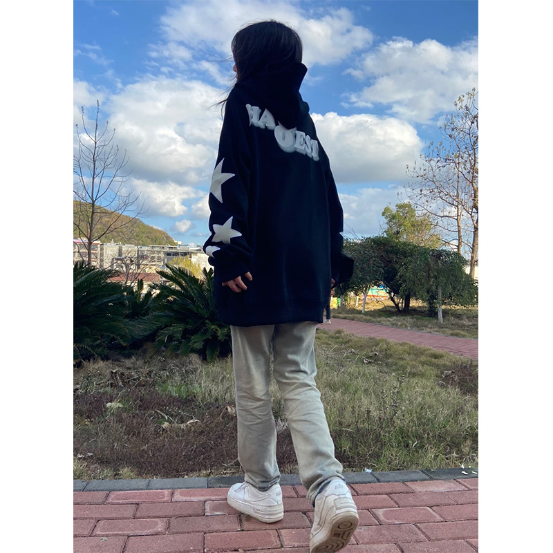 美式复古星星黑色卫衣女oversize
