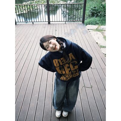 国潮牌斑驳印花美式复古连帽卫衣