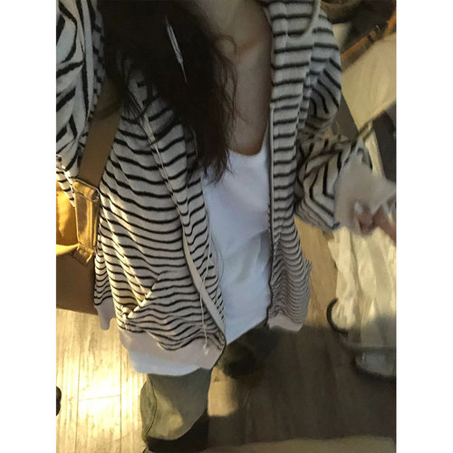 美式慵懒开衫条纹卫衣外套女秋冬