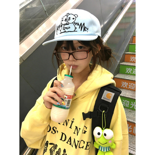 淡黄色oversize跳舞小人连帽卫衣女春秋季2024新款宽松慵懒风外套