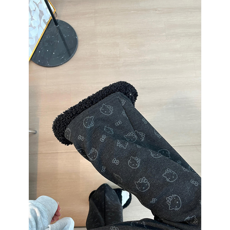 秋冬加绒保暖可爱kt印花糯米裤女