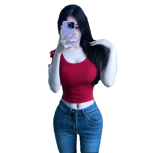 法式绝美u领红色短袖t恤女夏季修身紧身气质小众收腰甜辣短款上衣