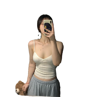 纯欲辣妹性感蕾丝吊带背心女夏季修身内搭短款带胸垫美背外穿上衣