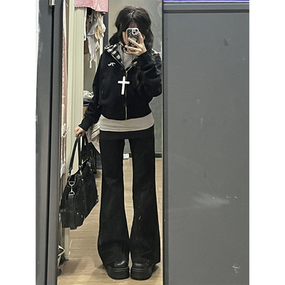 黑色微喇叭牛仔裤女秋冬2024年新