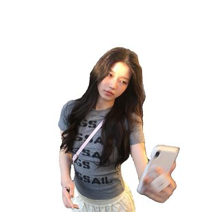 美式复古辣妹虚影字母短袖t恤女夏季紧身显瘦潮牌设计感灰色上衣