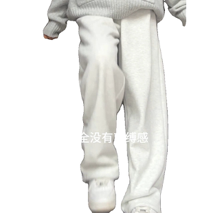 白灰色加绒运动裤女秋冬休闲直筒显瘦小个子卫裤外穿束脚阔腿裤子