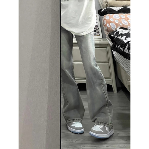美式复古浅色微喇牛仔裤女春夏