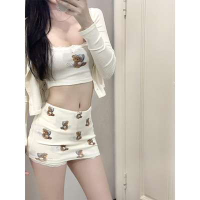 纯欲风辣妹无袖吊带开衫套装女