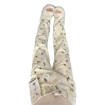 美式复古小熊印花直筒牛仔裤女