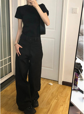黑色短袖正肩纯棉t恤女夏季2026新款修身显瘦辣妹风美式紧身上衣