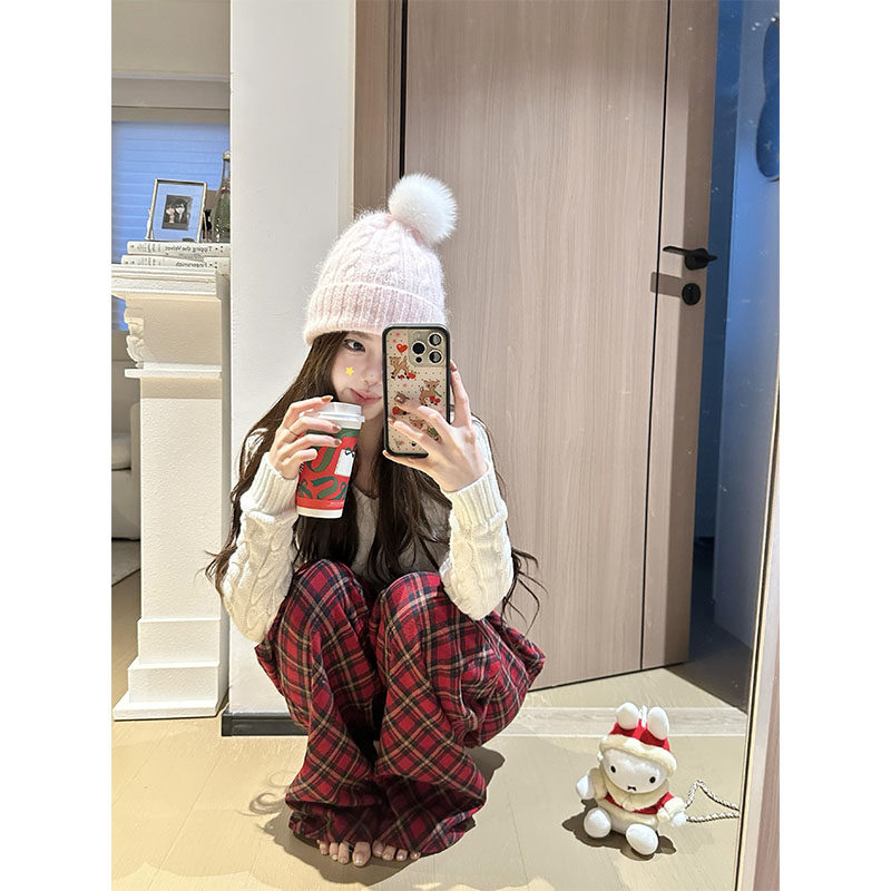 美式复古红色格纹卫裤女秋冬2025新款高腰显瘦休闲宽松直筒阔腿裤,女装/女士精品,休闲裤,淘宝优惠券,粉丝福利购,淘宝优惠卷