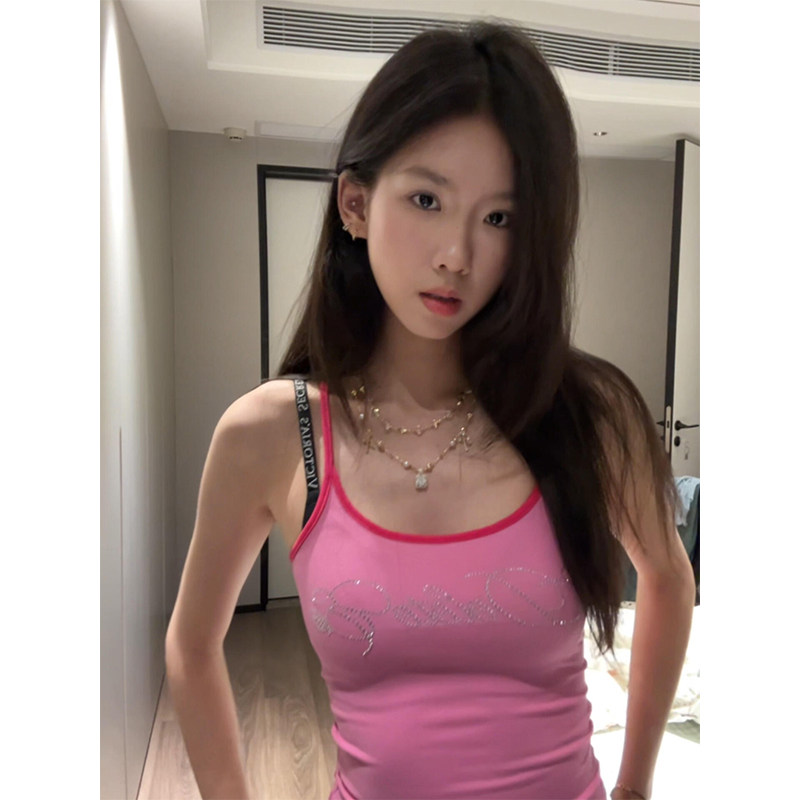 美式辣妹烫钻字母背心小吊带女夏图片