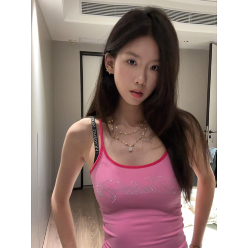 美式辣妹烫钻字母背心小吊带女夏