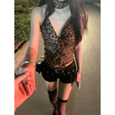 設(shè)計(jì)感無袖 純欲風(fēng)掛脖豹紋小吊帶背心女夏季 辣妹性感外穿露背上衣