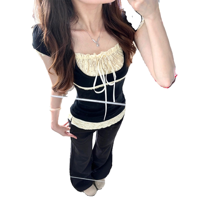 纯欲bm风假两件短袖t恤女夏季