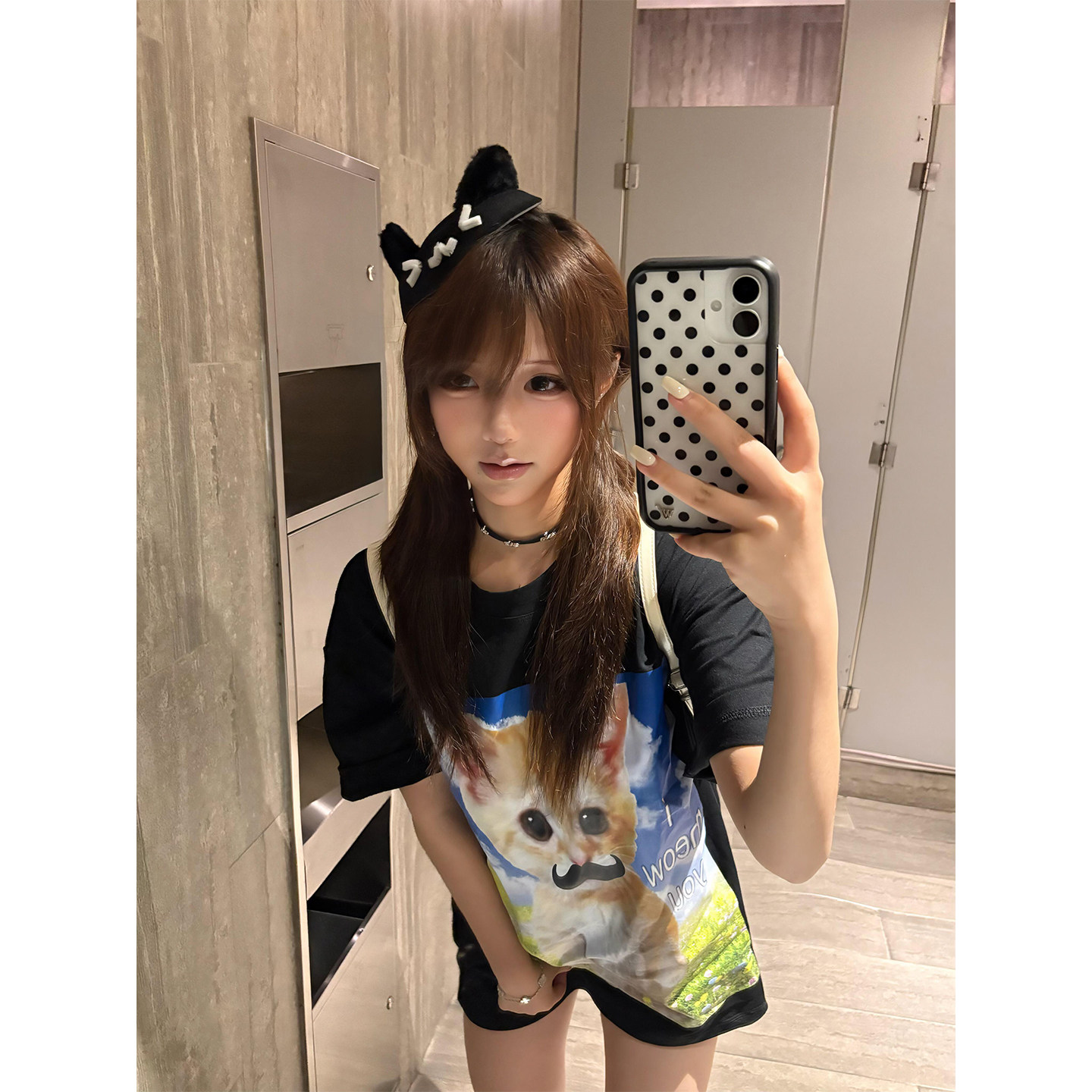 可爱小胡子猫咪印花纯棉短袖t恤女夏季宽松百搭潮牌情侣半袖上衣