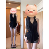 美式 辣妹设计感挂脖背心女夏季 大V领不规则露背性感纯欲吊带上衣