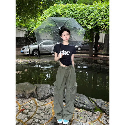 美式复古小个子短袖纯棉t恤女夏季正肩显瘦修身甜辣收腰短款上衣