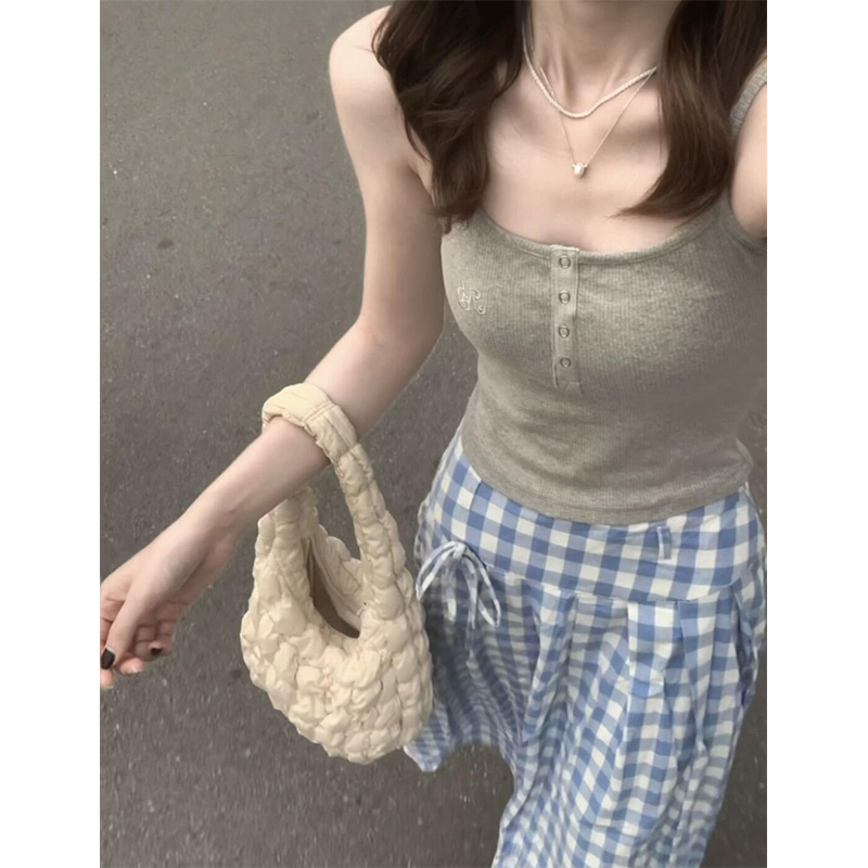 美式辣妹纽扣打底小吊带背心女夏