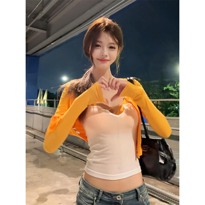 纯欲辣妹撞色叠穿文胸吊带背心女