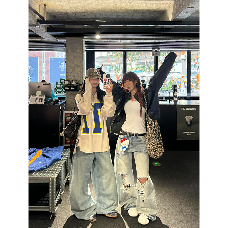 美式高街冰球服长袖t恤女春秋