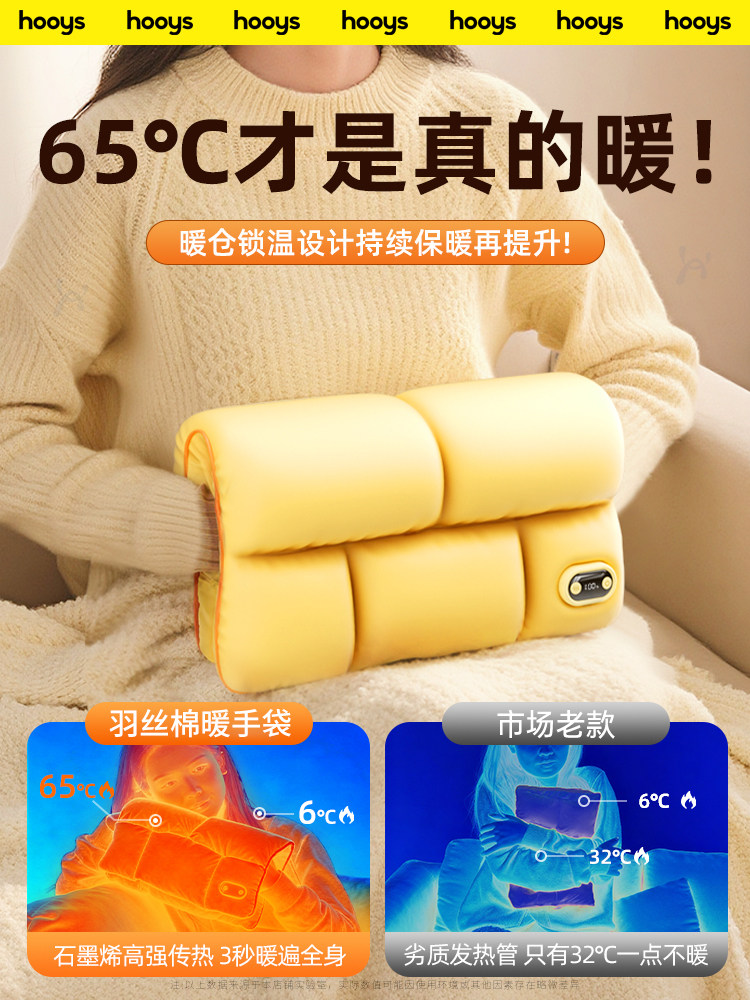 【Dual-Sided Heating】Down-Style Hand Warmer Bag 2025 New Model USB Charging Graphene Waterless Hot Water Bottle Explosion-Proof 3C Certified Gift for Students and Girls, Warming Waist and Belly Tool