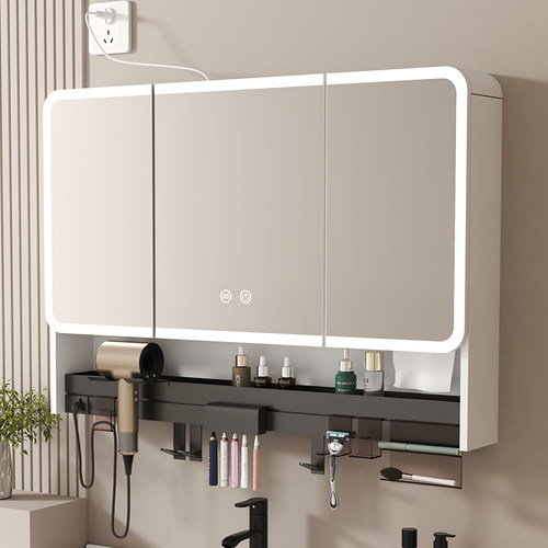 加高圆弧智能浴室镜抽纸孔置物架