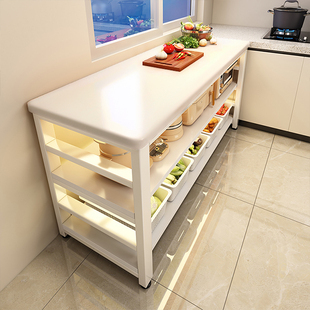 厨房置物架多功能切菜桌子工作台落地多层微波炉锅具收纳架窄边柜