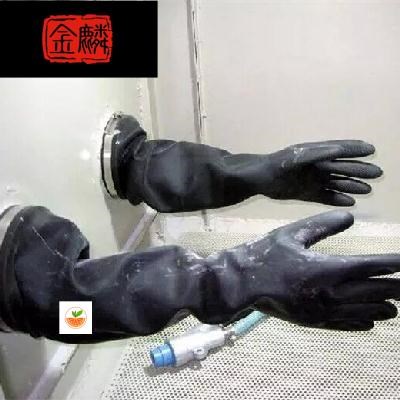 .箱式喷砂机手套加厚防护黑橡胶喷沙手套乳胶喷砂手套五双包邮