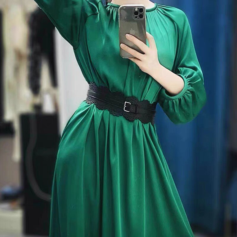 欧美黑色腰带女潮百搭真皮超宽装饰配连衣裙衬衫西装腰封压花皮带