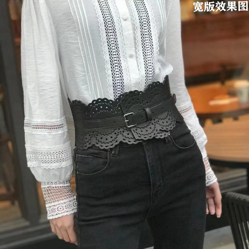 女士镂空皮带装饰时尚束腰配大衣收腰真皮牛皮皮带宽复古腰封腰带