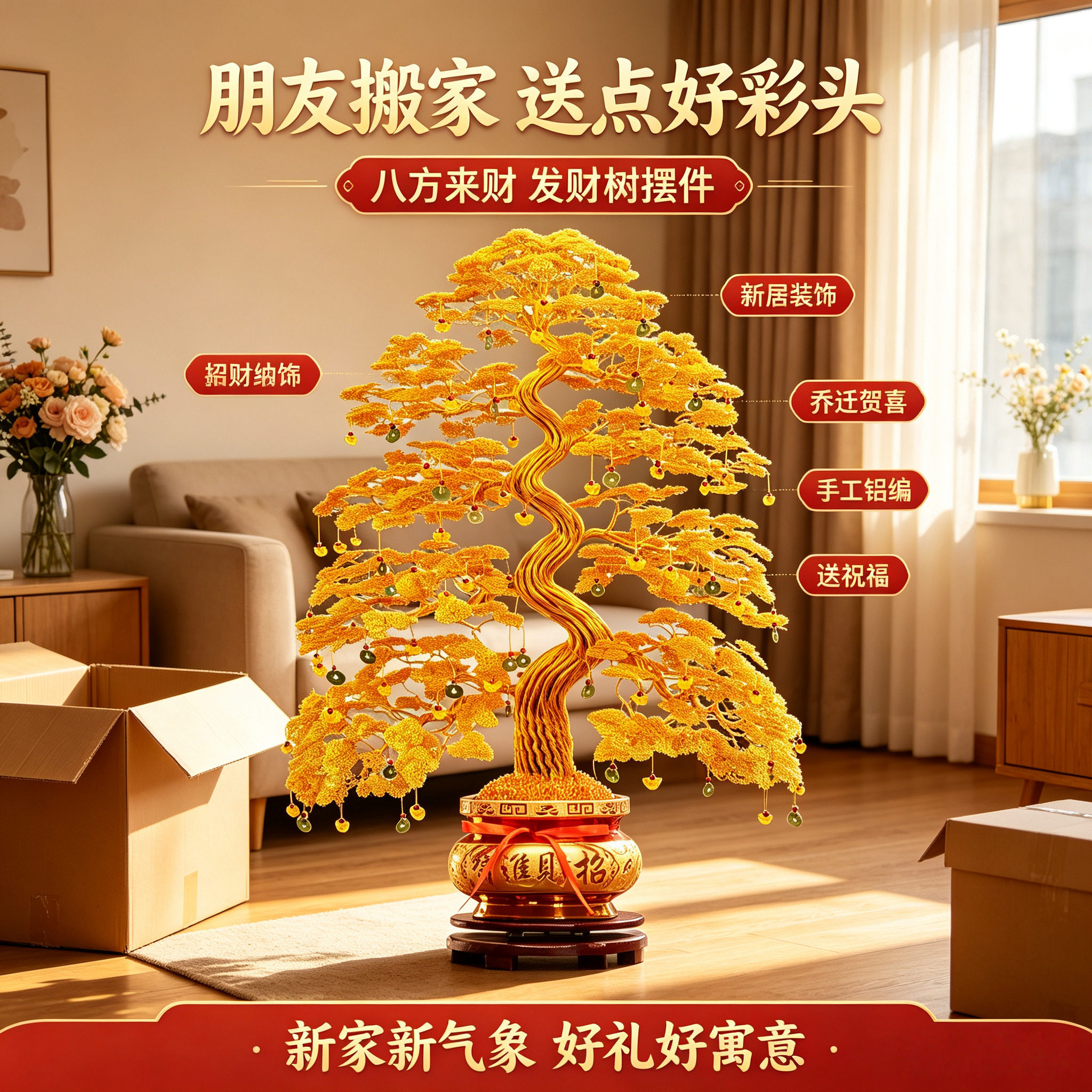 发财树纯手工编织摇钱树工艺品家居装饰乔迁新居开业礼物招财摆件