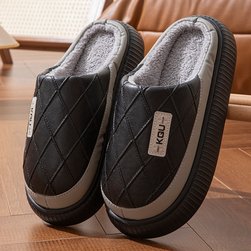 2025冬季新款男士棉拖鞋大码家居用室内防滑防水保暖棉鞋加绒厚底