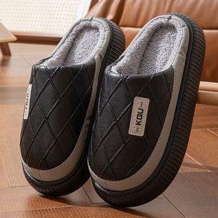 2025冬季新款男士棉拖鞋大码家居用室内防滑防水保暖棉鞋加绒厚底
