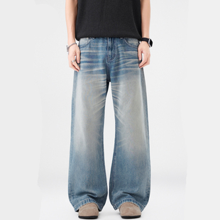 沐丘男装∣美式高街多位立体猫须牛仔裤男士通勤2021M直筒长裤子