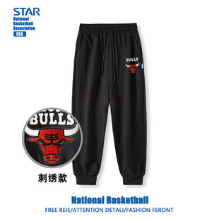 子美式 运动裤 篮球裤 长裤 加绒 刺绣公牛队罗德曼男款 男冬季 休闲卫裤