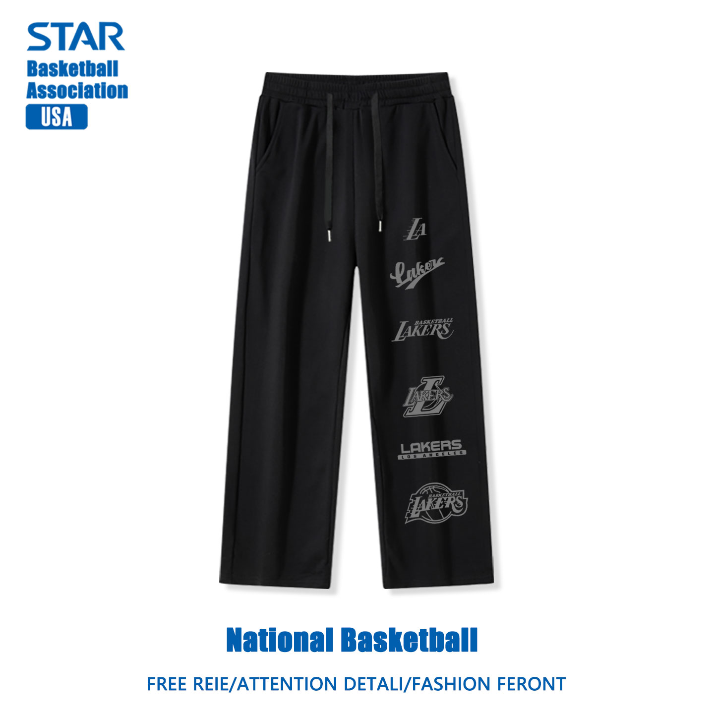 秋季宽松直筒裤男款青少年休闲运动长裤湖人队篮球训练裤纯棉裤子