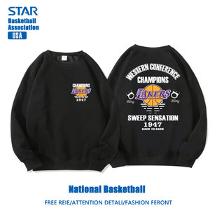 美式湖人队潮牌篮球训练衣服运动休闲套头圆领卫衣男款青少年长袖