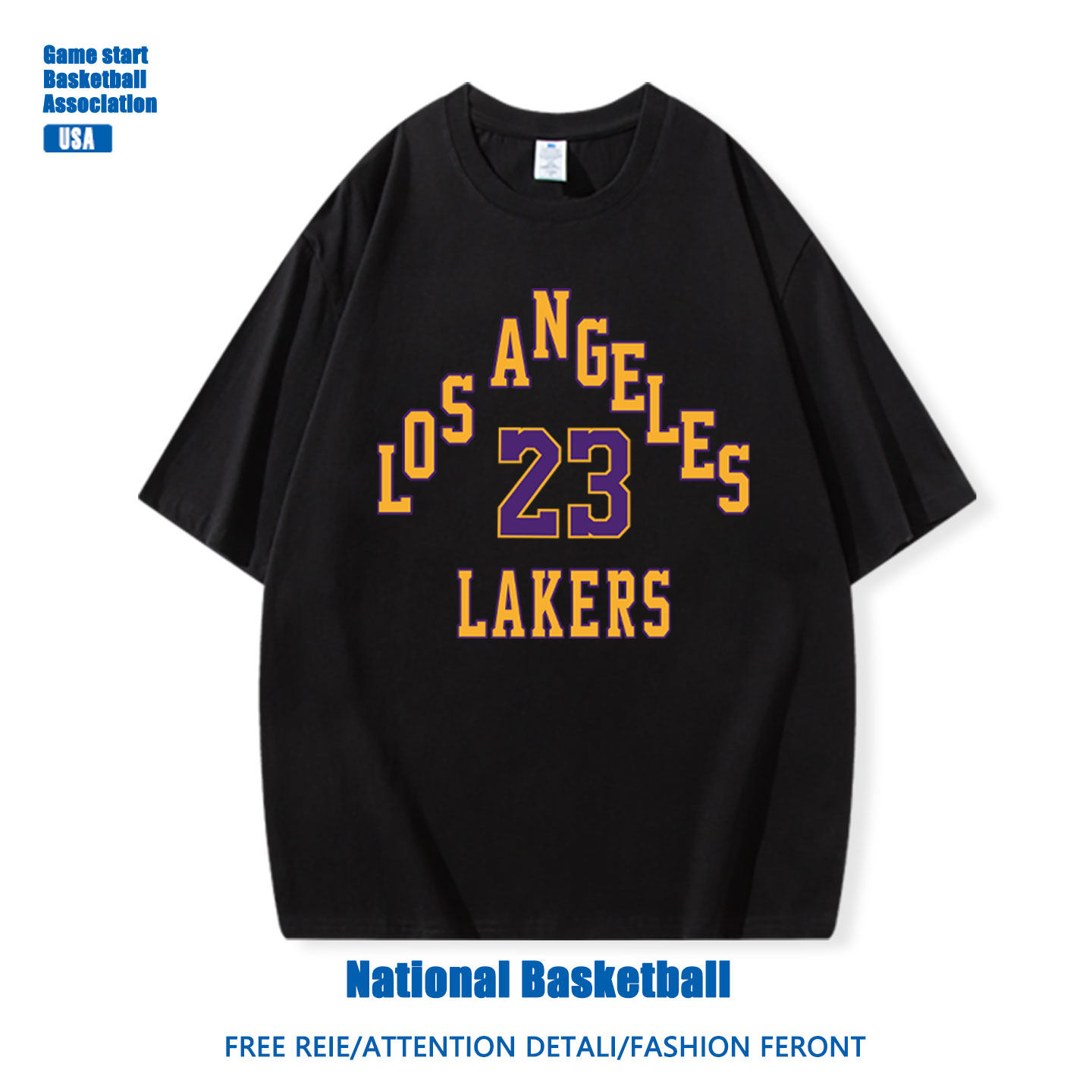 詹姆斯短袖男款T恤美式高街篮球训练服湖人23号宽松复古潮流半袖