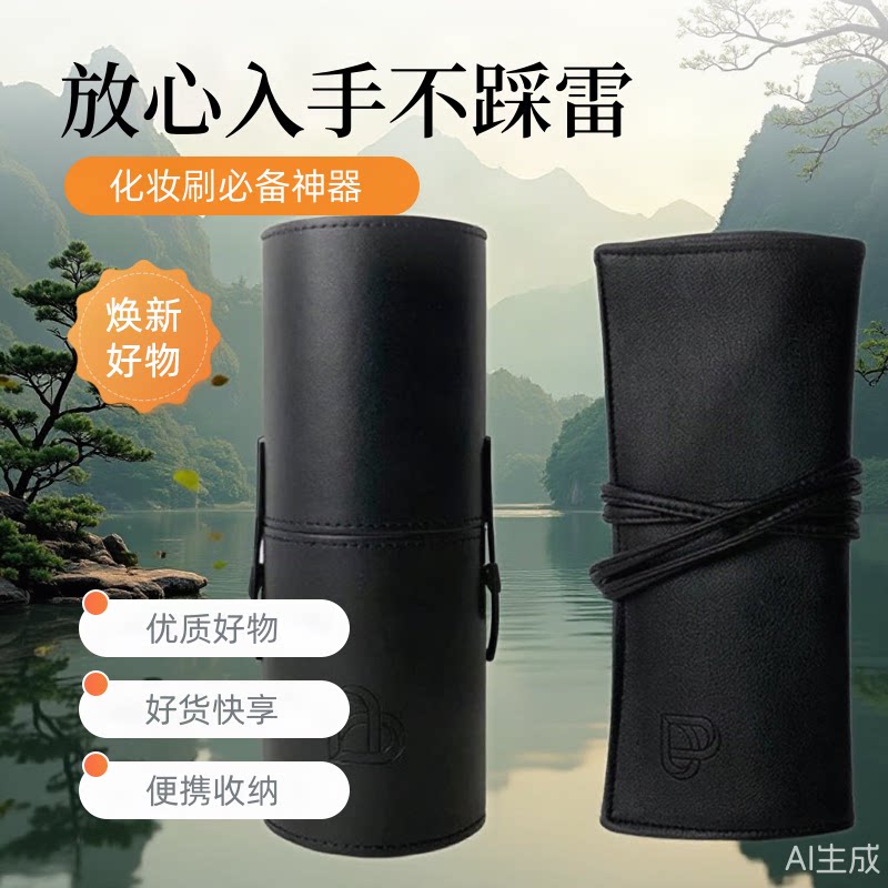 BLJ化妆包化妆刷收纳筒刷子收纳盒PU皮美妆刷桶套刷防尘防灰带盖