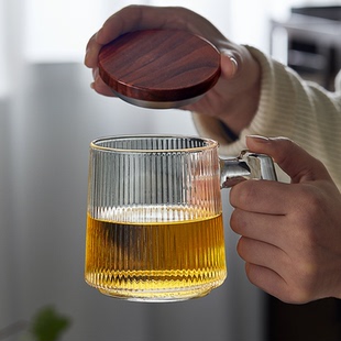 带盖防烫耐高温绿茶杯 玻璃茶杯家用喝水带把泡茶杯办公室2025新款