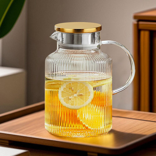 冷水壶玻璃耐高温大容量家用密封带盖子防尘夏季储水泡果茶凉水壶