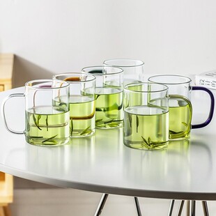 玻璃杯家用客厅耐热水杯泡茶杯牛奶杯六色喝水杯子家庭套装待客