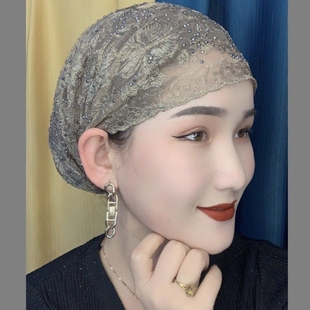 新款回族女士头巾帽夏季薄款纱巾帽包头帽盖头防晒帽烫钻头巾帽