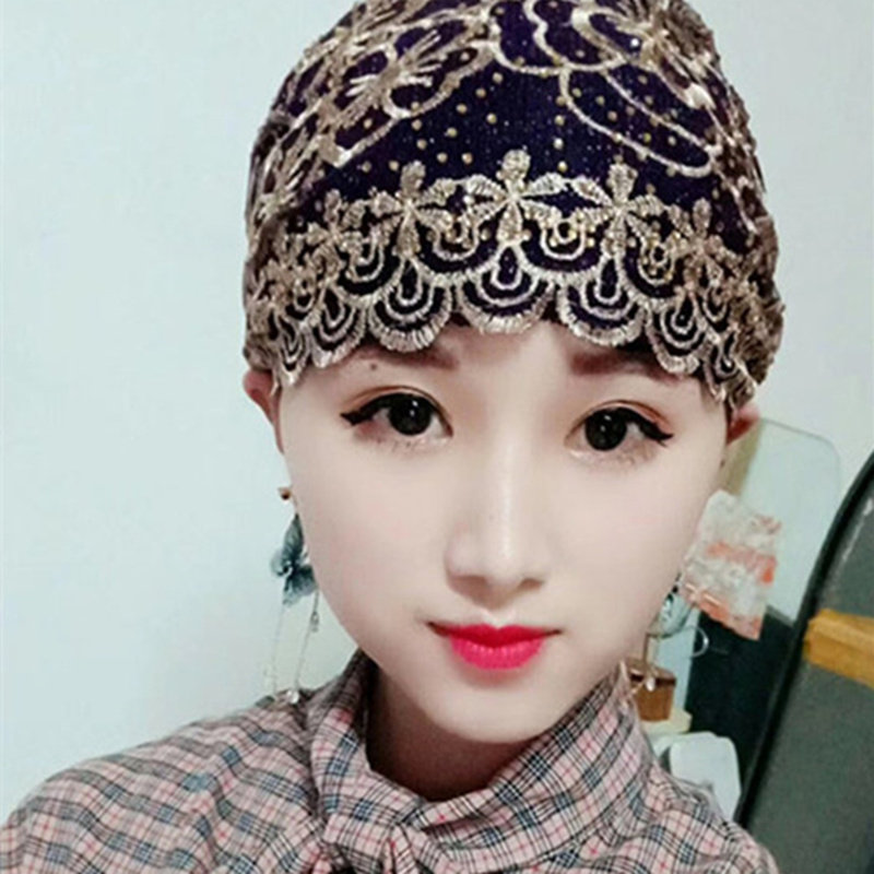 穆斯纱巾新款女士帽子头巾包头帽双层不透盖头套头帽头巾堆堆帽